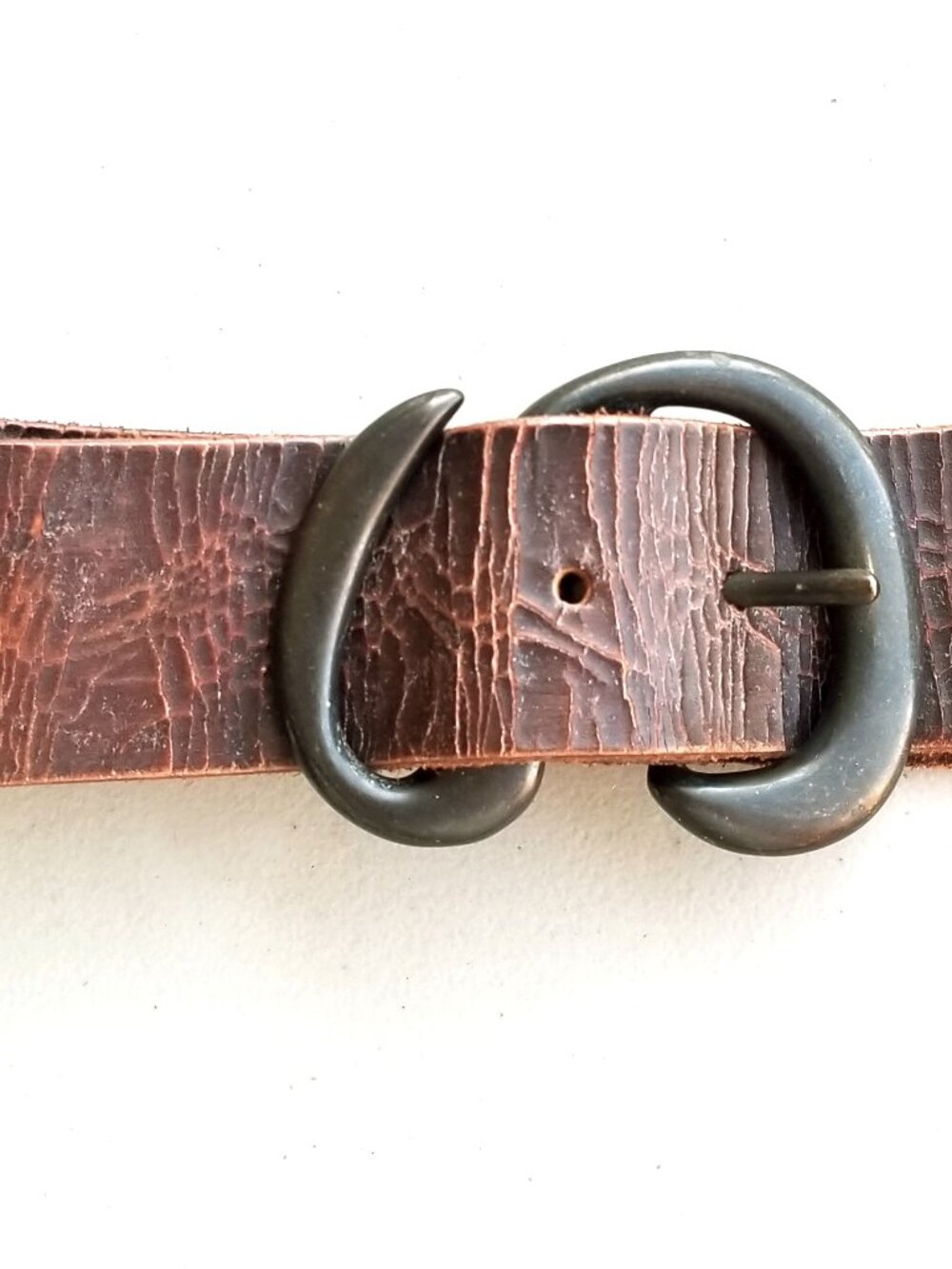 Vintage Bill Adler Brown Belt Sz 36 Distressed Pattern, S-Shaped Brass Buckle - Picture 13 of 16